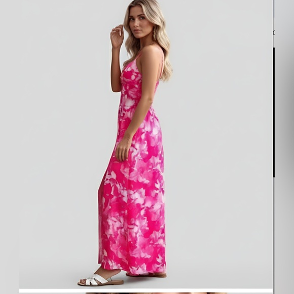 Boho Floral Shirred back Maxi Dress Pink - Picture 5 of 9